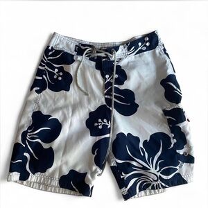 Abercrombie & Fitch White and Navy Floral Swim Shorts